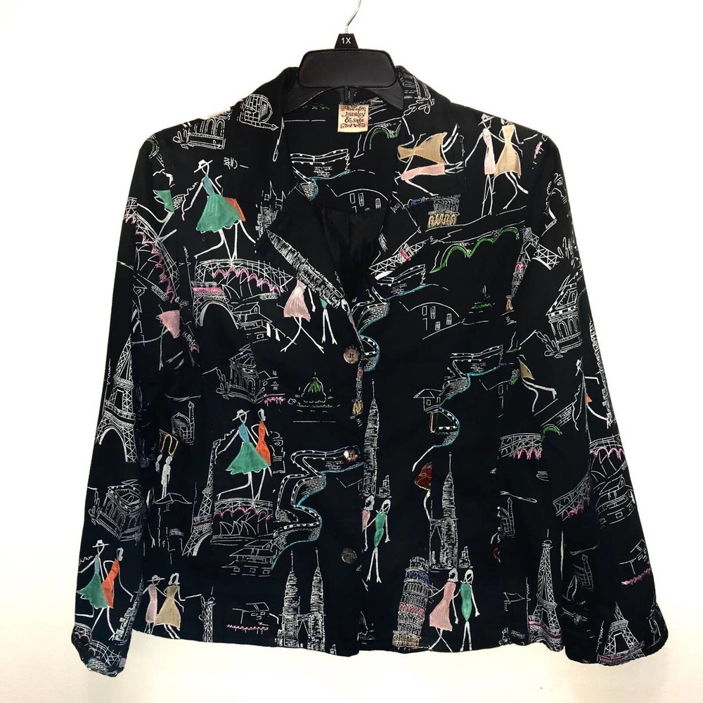 Vintage Embroidery Cotton Blazer Parsley & Sage  pearl button Spring Jacket